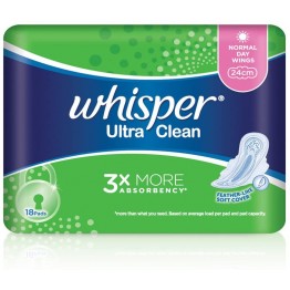 Whisper Ultra Clean Day Wing Sanitary Pads 24cm 18pcs